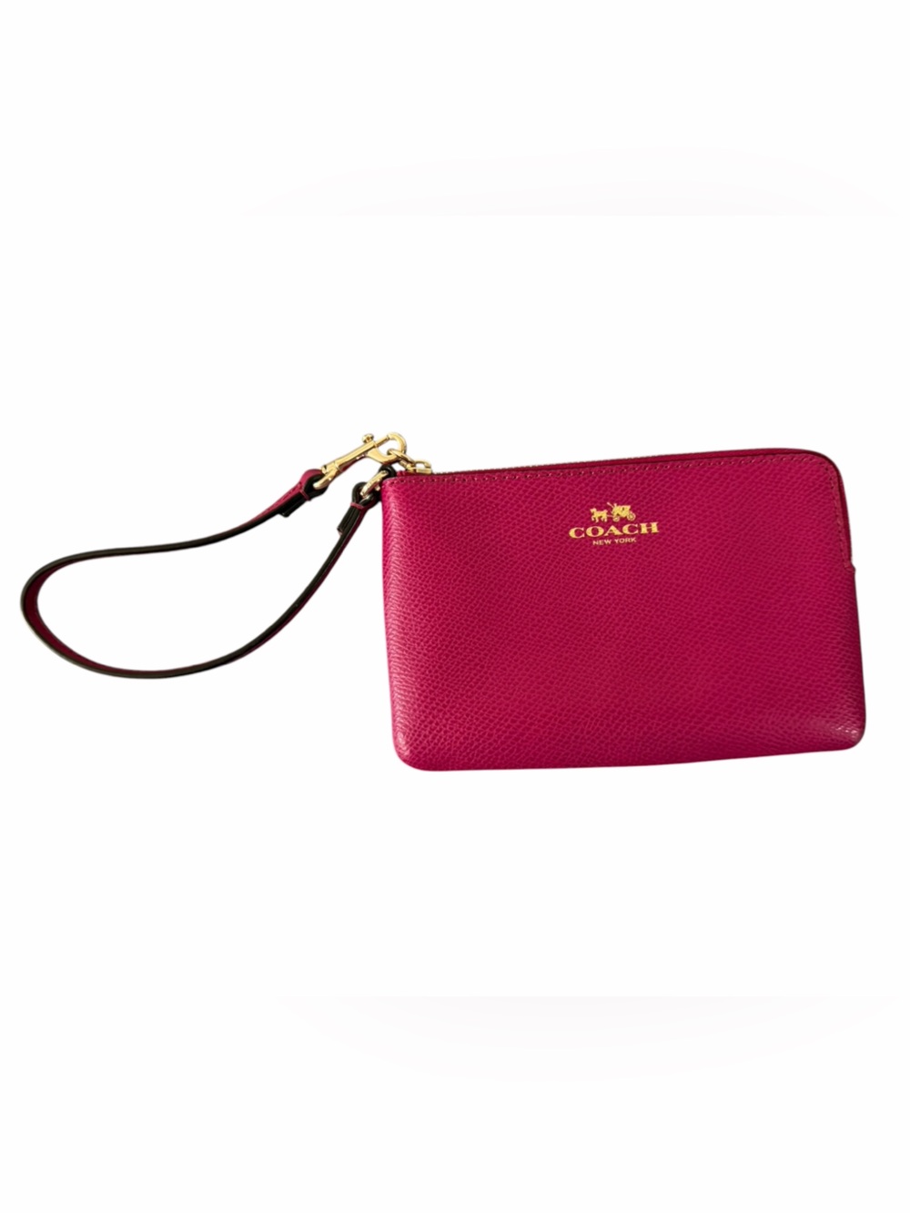 Coach Corner Zip Wristlet Vibrant Magenta Crossgrain Leather Gold Tone Hardware